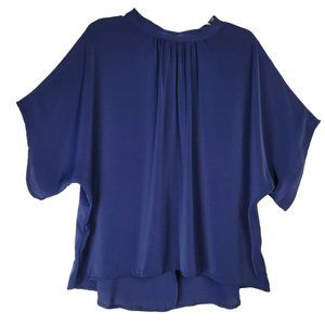 Verdusa Women's XXL Top Blouse Ties At Neck Keyhole Short Sleeve Casual Blue NWT
